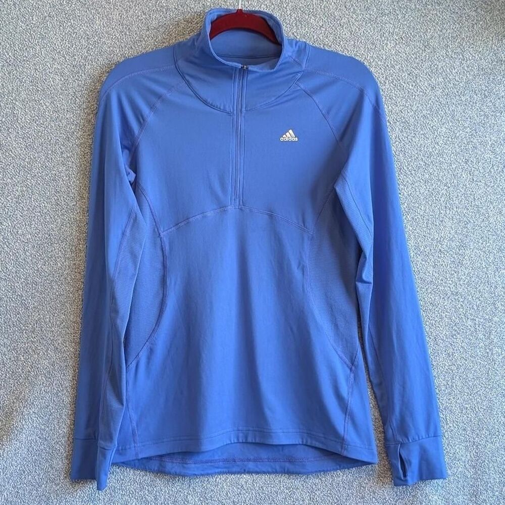 Royal Blue Half Zip Women's Size Small Long Sleeve Athletic Pullover Top Adidas